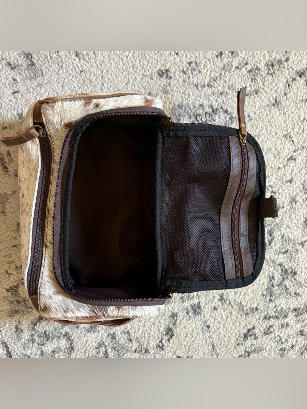 Speckled Cowhide Toiletry Bag in Brown & White - Picture 5 of 8